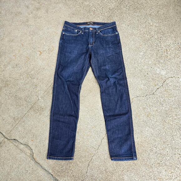 Vtg Y2k DU/ER L2X Slim Fit Leather Patch Dark Wash Denim Jeans Tagged 32 x 30 - Picture 1 of 7